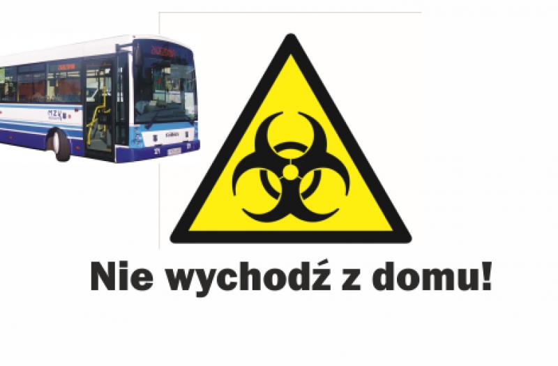 Na zdjęciu znak epidemii i zdjęcie autobusu MZK