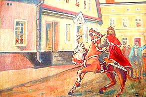 Król Jan Kazimierz w Zdunach. Fragment obrazu autorstwa Z. Szwaji 1966 r. znajdującego się w zbiorach Izby Muzealnej w Zdunach.